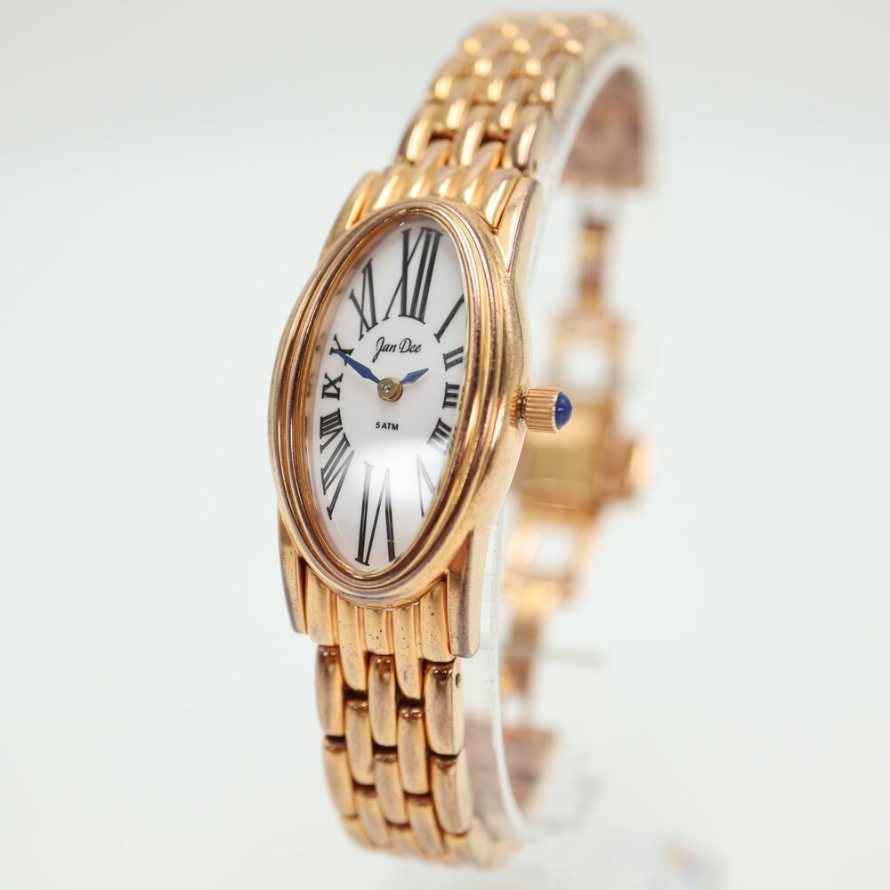 Jan Dee Jeweler Designer Watch Rose Gold Tone 20mm Sapphire 5.25" w New Battery